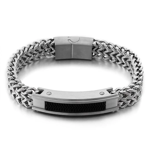 Men Stainless Steel Bracelet Double Row Woven Chain Magnetic Buckle Punk Industrial Biker Jewelry
