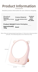 Specchio da trucco rosa con orecchie da gatto e base a fiocco da 19,5x16,5 cm