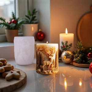 Stampo in silicone per candela 3D con renna e foresta a rilievo per creazioni fai-da-te