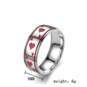 Macro detailed view of a silver stainless steel Ace of Hearts ring showing 8mm width