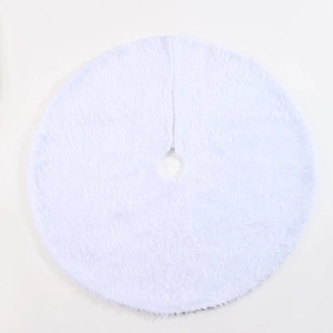 Plush white round Christmas tree skirt made of soft faux fur for festive tree decoration