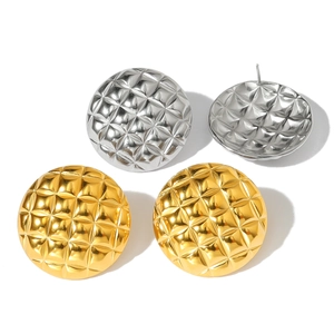 Minimalist square quilted pattern stud earrings in gold and silver stainless steel set