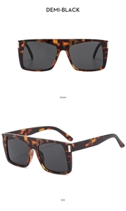 Front and side views of demi-black Y2K sports sunglasses with dark lenses