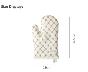 Detail view of 26.5cm floral oven mitt with hanging loop and heat resistant fabric