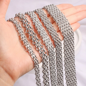Polished stainless steel chain collection in five different styles and widths