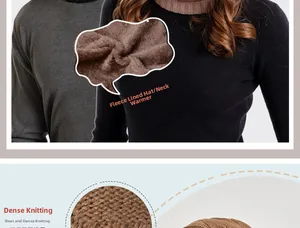Détail de la doublure polaire douce et texture en maille épaisse sur bonnet et écharpe