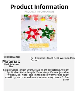 Size chart for handmade Santa pet scarf showing S and M dimensions and weight