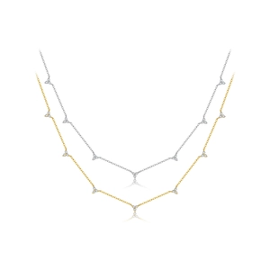 S925 sterling silver long chain necklaces featuring three-stone floral clusters in gold and silver