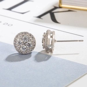 Classic round halo cluster stud earrings in silver with brilliant cubic zirconia stones