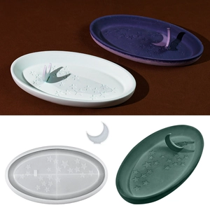 Silikonform DIY Stern Mond Tablett Oval Aufbewahrungsplatte Mondsichel Zubehör Für Epoxidharz Gips Kerze Basteln