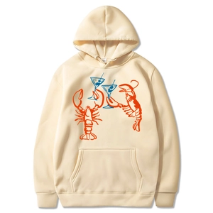 Hoodie Imprimé Graphique Homard Martini Manches Longues Cordon Poche Kangourou Décontracté Streetwear