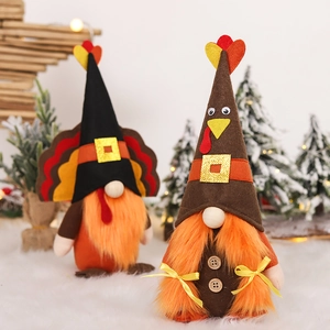 Lot de deux gnomes de dinde de Thanksgiving avec barbes oranges et plumes de dinde festives