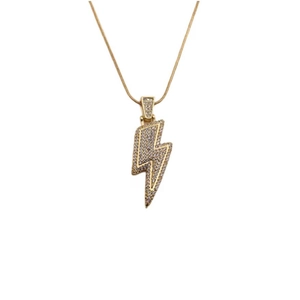 Sparkling copper lightning bolt pendant necklace with gold plating and cubic zirconia
