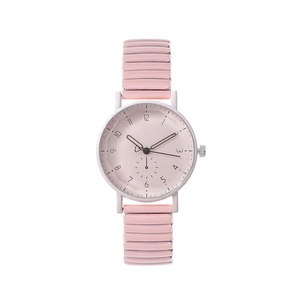 Orologio al quarzo rosa da donna con cinturino elastico e quadrante con numeri chiari