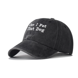Can I Pet That Dog Embroidery Baseball Cap Washed Cotton Vintage Retro Dad Hat Adjustable Sun Protection Unisex Outdoor