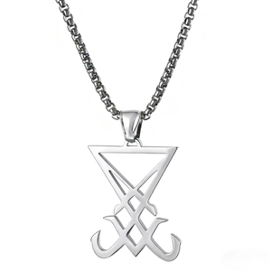 Vintage Gothic Sigil of Lucifer pendant in silver stainless steel with box chain necklace