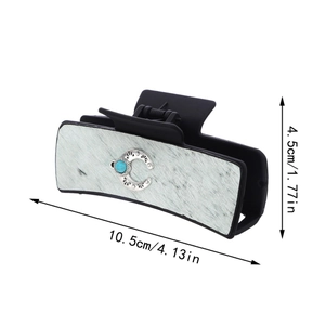 Retro faux leather hair claw clip with turquoise bead accent and marble pattern 10.5cm