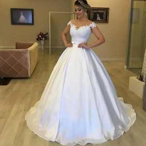 Elegant Off Shoulder Lace Applique Satin Ball Gown Wedding Dress For Women Bridal Party Evening Occasion