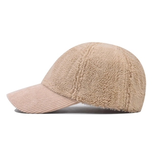 Corduroy and lamb wool baseball cap in beige and warm brown color for winter