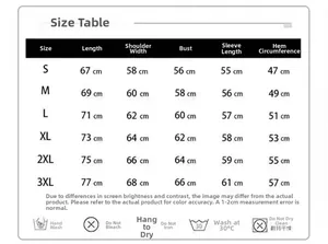 Size chart table for oversized hooded sweatshirt with measurements from size S to 3XL