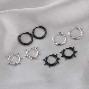 Stainless Steel Hoop Earrings Mobius Twist Spiked Punk Huggie Earrings For Men Women Hip Hop Gothic Jewelry