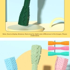 Close-up of zigzag grooves and nubs on rubber pet chew toy for dental cleaning