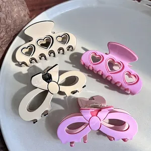 Sweet Acetate Hollow Heart Bow Hair Claw Clip For Women Vintage Elegant Shark Clip Fashion Daily Hair Accessories