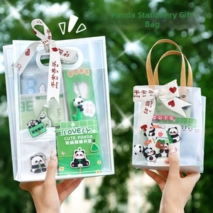 Panda themed stationery gift set with notebook, stickers and pens in a clear bag