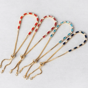 Bracciale Collana Regolabile Da Donna Vintage Ottone Placcato Oro Rettangolo Rotondo Zircone Colorato Gioielli Elegante Romantico