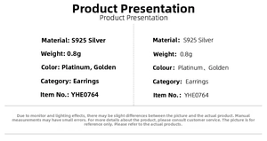 Detailed product specifications table for S925 sterling silver opal stud earrings