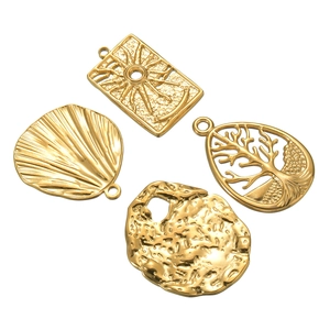 Stainless Steel Pendants Gold Plated Tree Of Life Sunburst Irregular Textured Shell For DIY Jewelry Making Accessories