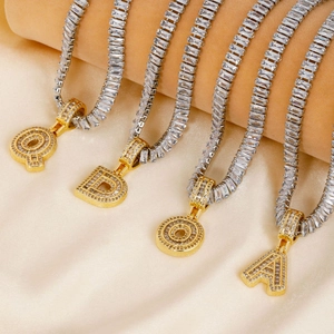 Iced Out Zirconia Initial Letter Pendant Necklace Hip Hop Copper Plated Jewelry Men Women Unisex Fashion Accessory Gift