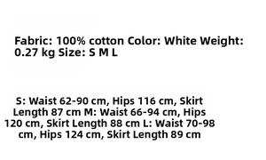 Guida alle taglie dettagliata per completo top e gonna in cotone bianco ricamato