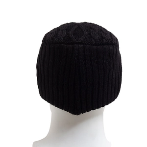 Men's winter knit beret with ear protection and warm fleece lining shown from the back