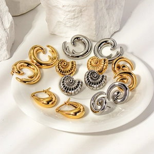 Minimalist Stainless Steel Earrings Irregular Wave Conch Nautilus Spiral Shape 18K Gold Plated Studs Fashion Accessories