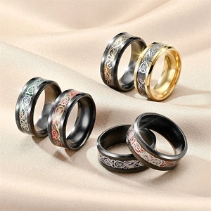 Celtic Dragon Pattern Titanium Steel Ring For Men Women Vintage Punk Wide Band Ring Polished Inlay Fashion Jewelry Gift