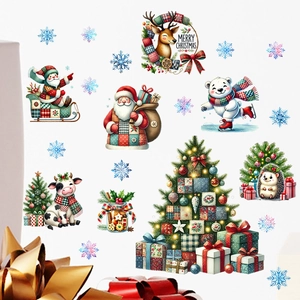 Christmas Santa Claus and snowflake wall stickers for living room and bedroom decor