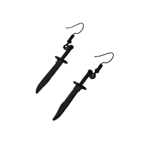Cool vintage black dagger earrings with minimalist gothic metal sword design for men