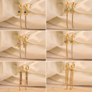 Long Tassel Drop Earrings Stainless Steel Rhinestone Hamsa Hand Evil Eye Tree Of Life Bohemian Vintage Jewelry For Women