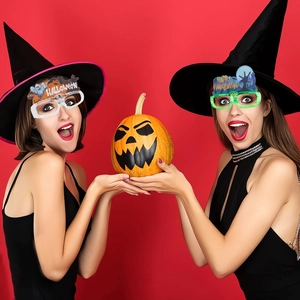 Halloween LED glowing glasses with BOO and bat designs for festive party decorations