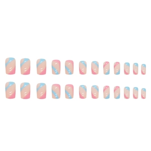 Pink and blue wavy abstract art press-on nails set with 24 pieces in various sizes