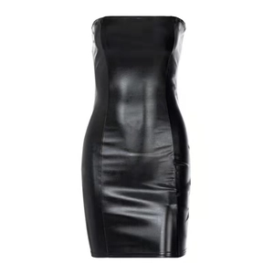 Sexy schwarzes PU-Leder Tube-Top Bodycon Bleistiftkleid mit glänzendem Finish Damen