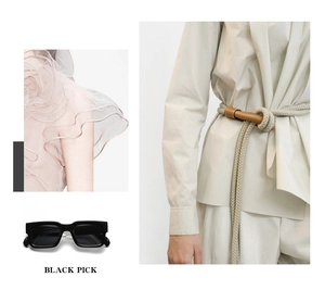 Collage of black square frame sunglasses featuring silver rivet details and minimal style