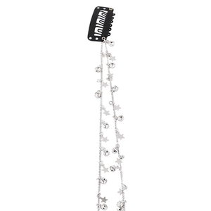 Star tassel hair chain accessory with silver metal fringes and stars on black clips