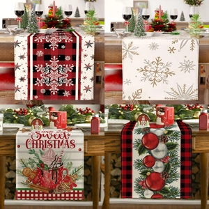 Christmas table runner set with festive snowflake and gingerbread patterns for party decor