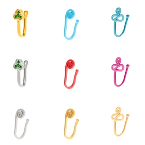 9-piece set of punk metal U-shaped non-piercing nose rings in colorful plated finishes