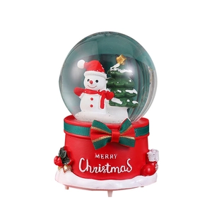 Luminous Christmas crystal ball music box with snowman and festive tree inside