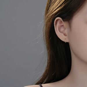 Minimalist S999 sterling silver double bead hoop earrings and ear cuffs for women