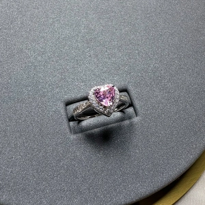 Elegant 6mm heart-shaped pink gemstone ring in S925 sterling silver with halo setting