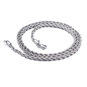 Polished silver stainless steel twist rope chain necklace with secure lobster clasp